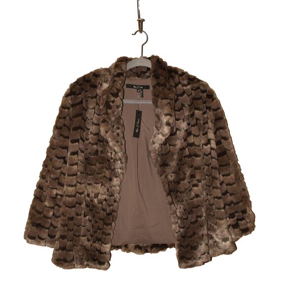 NIC+ZOE NEW $198 Faux Fur Coat Snap Closure Brown Taupe Medium - Picture 1 of 4